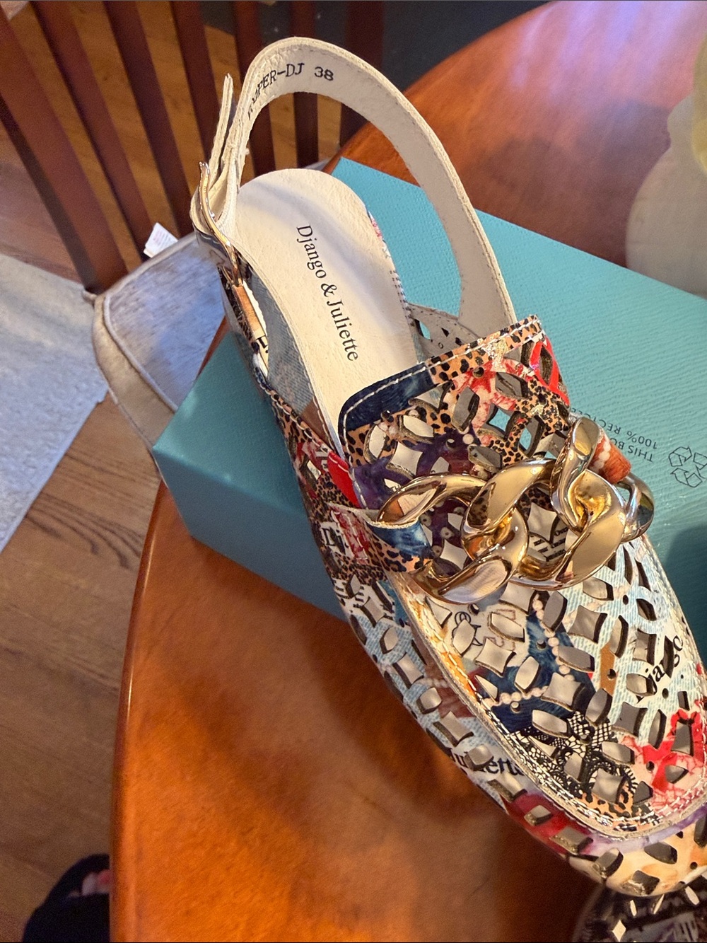 Django & Juliette Multicolor Slingback Mule with Gold Chain